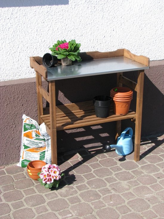 VOSS.garden kweektafel JUA hout 85x46x94cm, massief houten hoge plantenbak met zijwanden met hazel