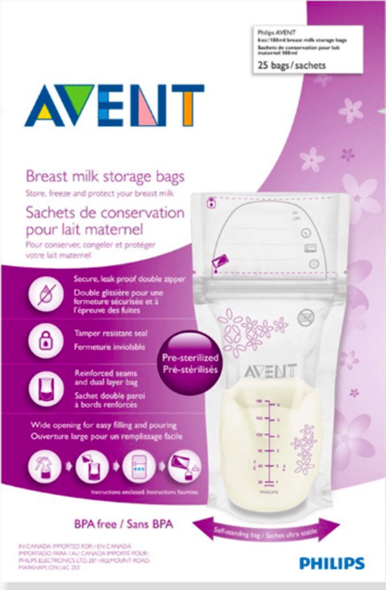 Philips - Avent- Borstvoedingszakjes - borstvoeding zakjes 50 stuks- Moedermelk Voor Gesteriliseerd Bewaarzakjes met Schenktuit-moedermelk bewaarzakjes 25x2