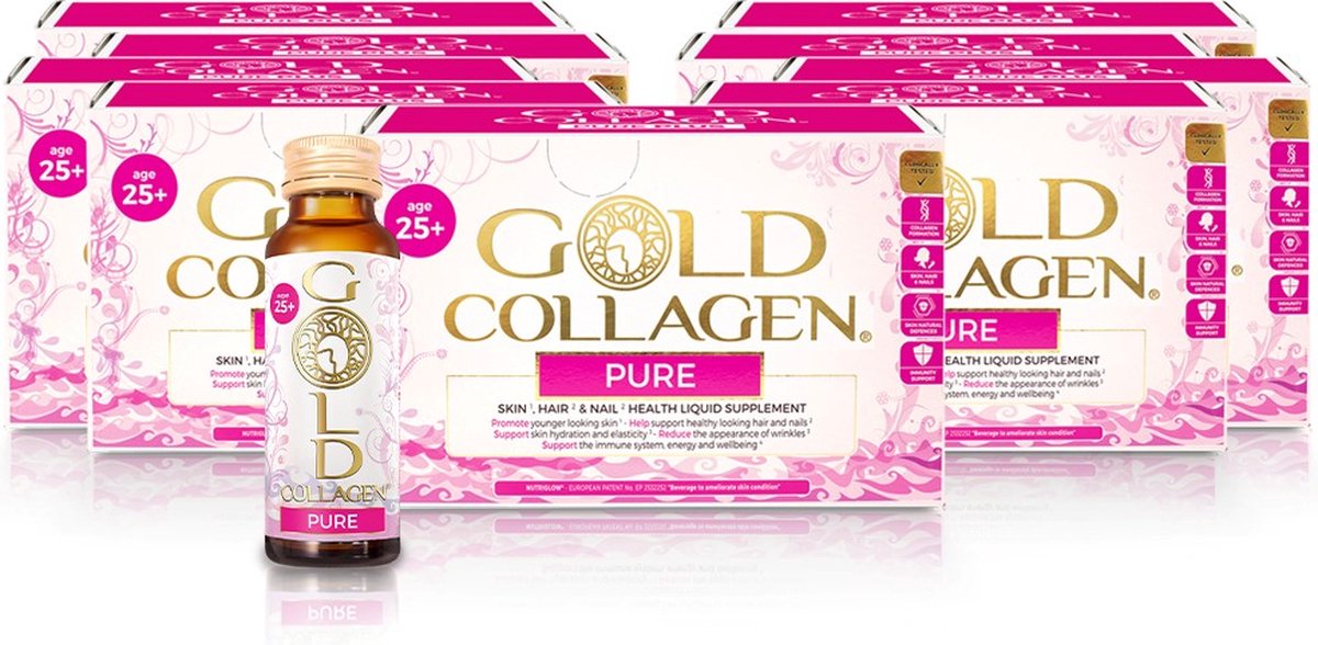 Gold Collagen Pure : 3 maanden kuur (10 dozen x 10 flesjes x 50ml) - 9 + 1 doos GRATIS / De originele klinisch bewezen formule, onze wereldwijde bestseller sinds 2011, voor de eerste tekenen van veroudering.