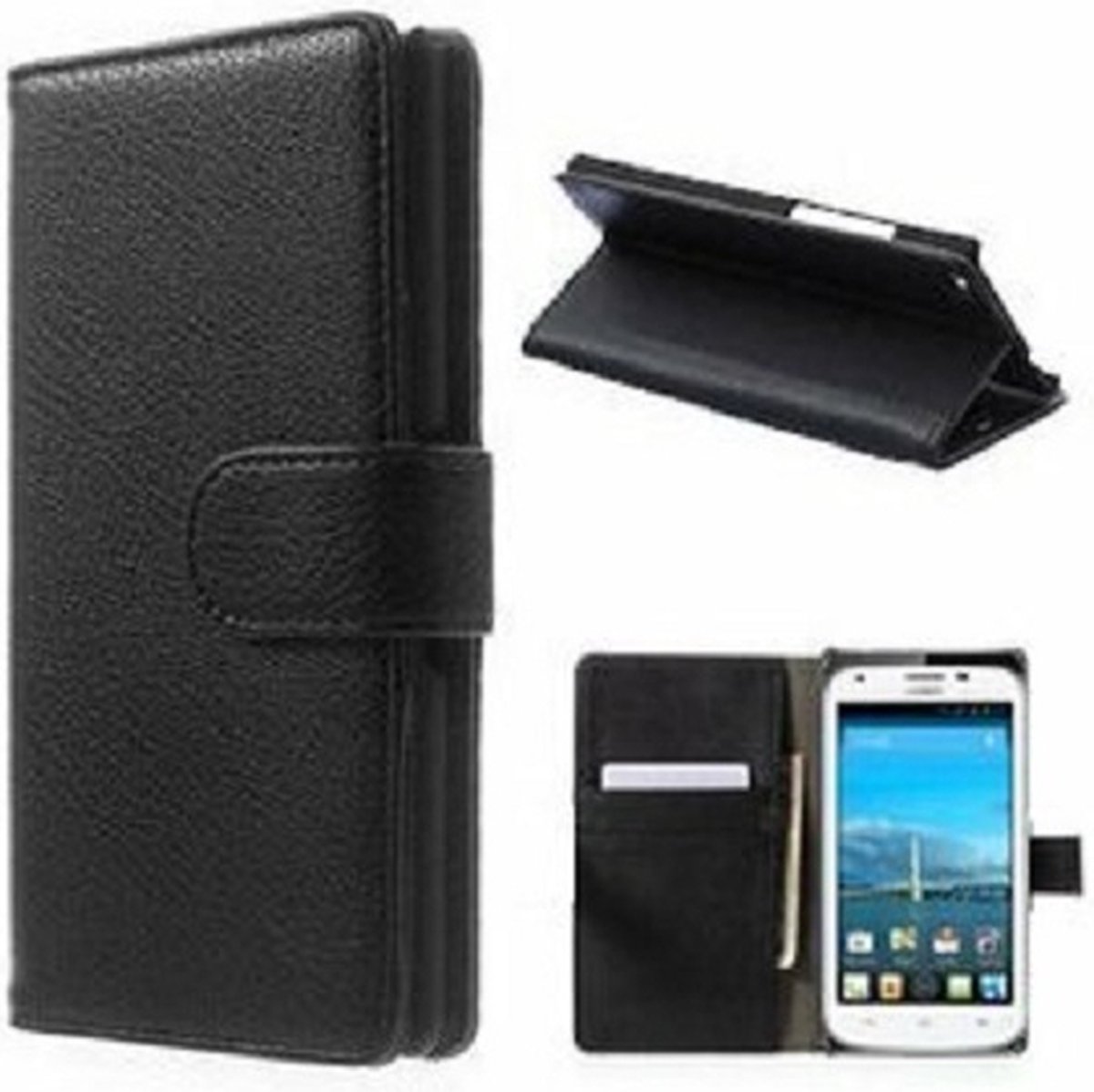 Huawei Y600 Hoesje Met Pasjeshouder Bookcase Zwart