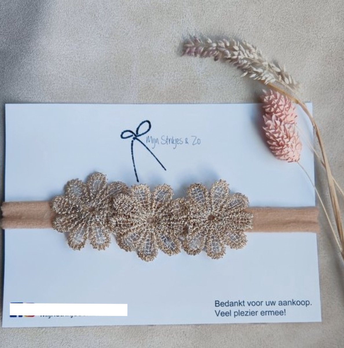 Haarband geborduurd beige grote bloemen