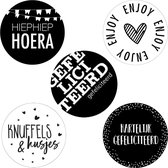 30x Stickers / Sluitstickers / Cadeaustickers | Gefeliciteerd + Hoera + Enjoy | 35 mm