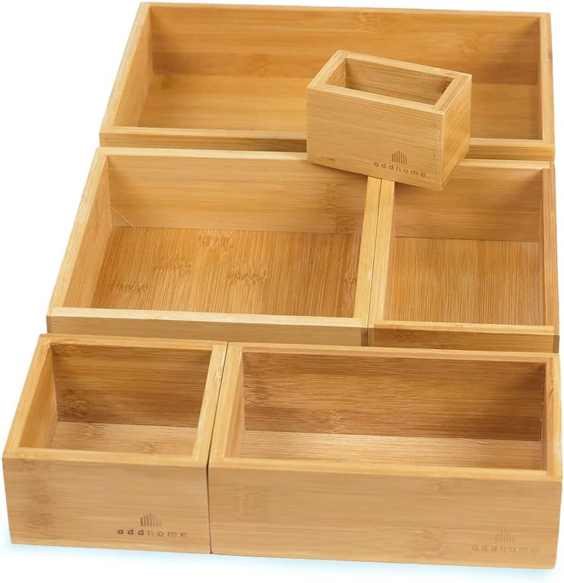 Lade-organisatiesysteem | 6 houten kisten voor lade | Organisatoren | Bamboe sorteerdozen voor make-up, keuken, badkamer, kantoor