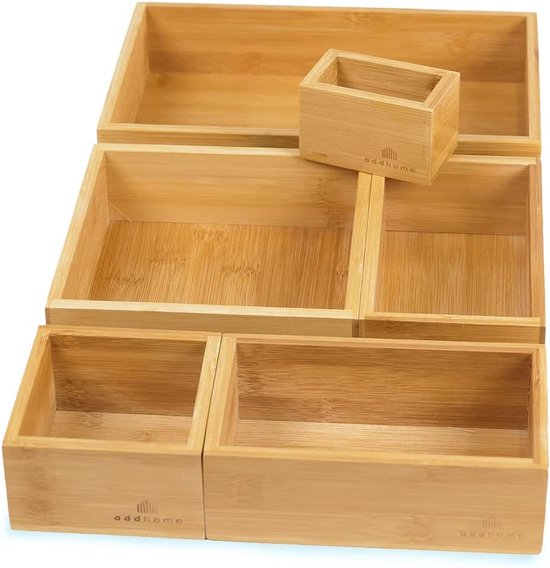 Lade-organisatiesysteem, 6 houten kisten voor lade, Organisatoren, Bamboe