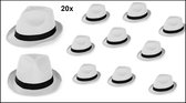20x Festival hoed wit met zwarte band - Hoofddeksel hoed festival thema feest feest party