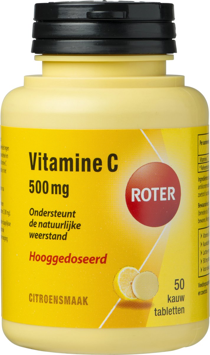 Roter Vitamine C 500mg Hooggedoseerd - Hoge dosering vitamine C ter ondersteuning van je weerstand - 50 kauwtabletten met citroensmaak