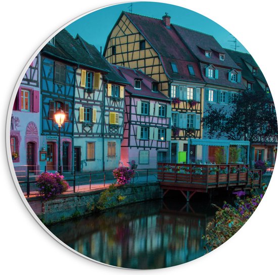 WallClassics - Cercle Mural en Plaque de Mousse PVC - Maisons Colorées sur le Canal - 20x20 cm Photo sur Cercle Mural (avec système d'accrochage)