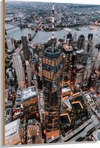 WallClassics - Hout - De Stad vanuit de Lucht - New York - 80x120 cm - 9 mm dik - Foto op Hout (Met Ophangsysteem)