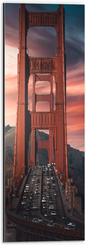 WallClassics - Dibond - Brug over het Water - San Francisco - 20x60 cm Foto op Aluminium (Wanddecoratie van metaal)