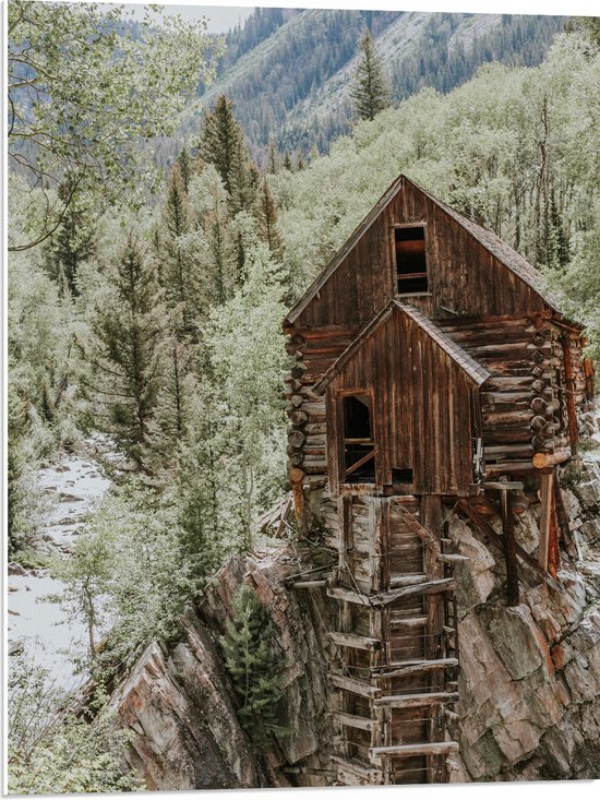 WallClassics - Plaque de Mousse PVC - Maison en Bois Entre les Montagnes - Photo 60x80 cm sur Plaque de Mousse PVC (Avec Système d'accrochage)