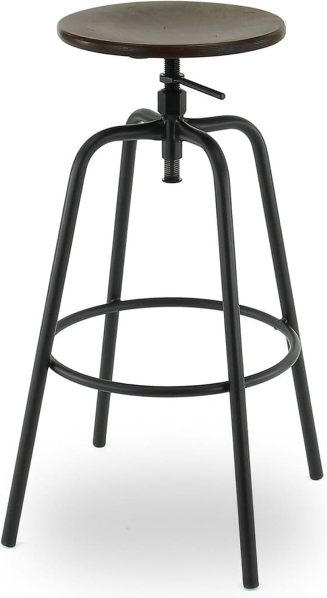 Workliving Barkruk Hoog Rond Vintage Hout - 71-79 CM
