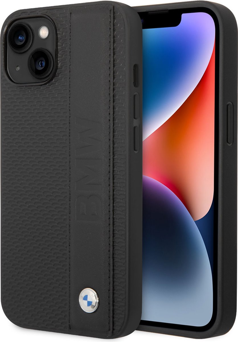 BMW Signature Big Logo Leather Back Cover - Geschikt voor Apple iPhone 14 Plus (6.7") - Zwart