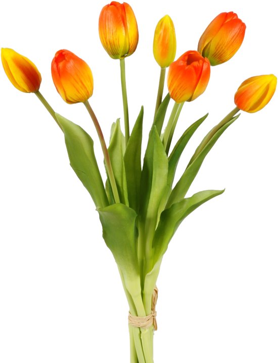 Viv! Home Luxuries - Bouquet de tulipes - 7 pièces - fleur en plastique - orange - 39cm - Top qualité