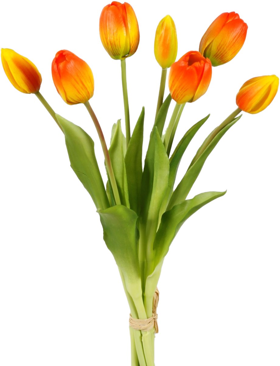 Viv! Home Luxuries Tulpen boeket - 7 stuks - kunststof bloem - oranje - 39cm -Topkwaliteit