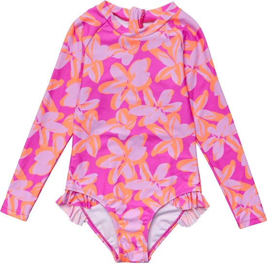Snapper Rock - UV Zwempak voor meisjes - Lange mouw - Hibiscus Hype - Roze - maat 2 (76-88cm)