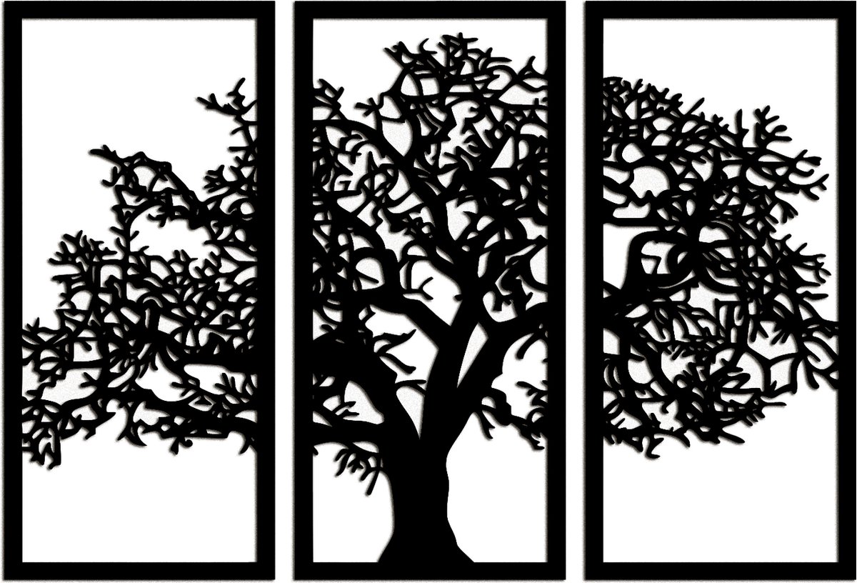 LSRDSGN - 3 luik - Levensboom - Wanddecoratie - Boom - Zwart- 95 x 64 cm - Muur Decoratie Woonkamer