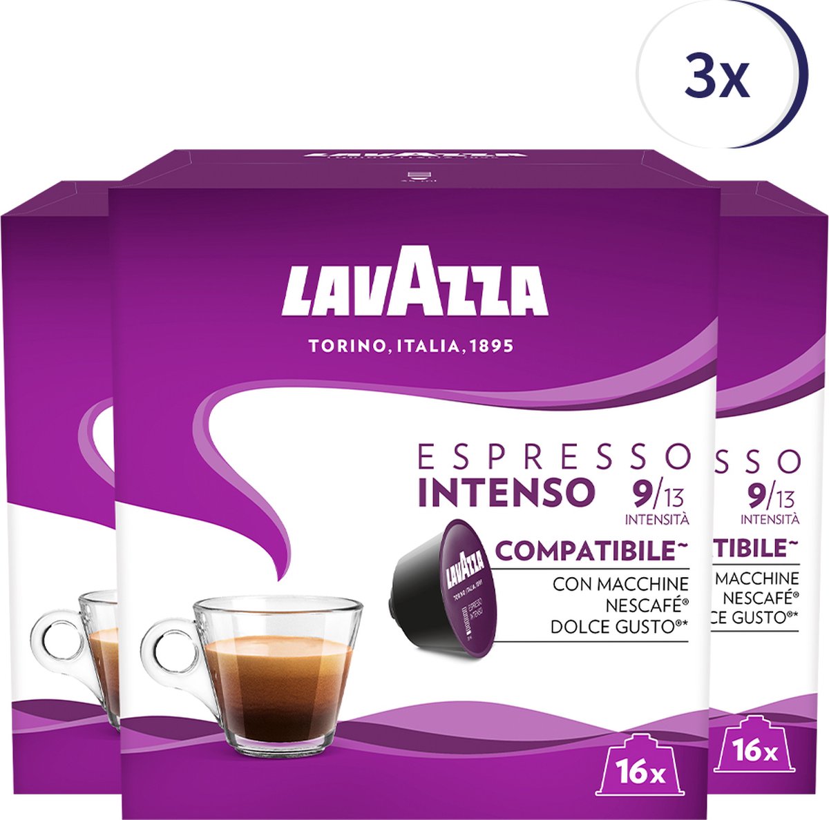 Lavazza Espresso Intenso Capsules - Geschikt voor Dolce Gusto Apparaat - 16 stuks x3
