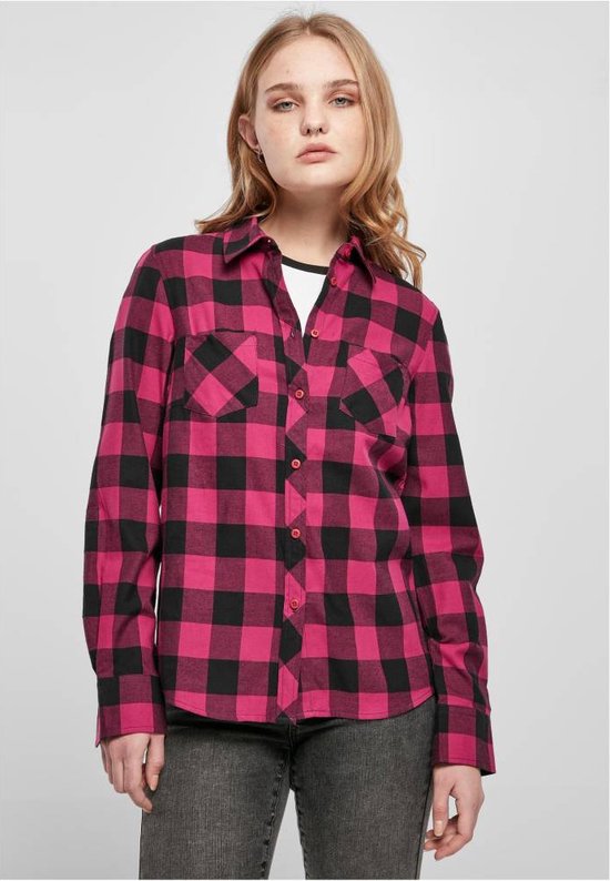 Urban Classics - Turnup Checked Flanell Blouse - S - Roze/Zwart