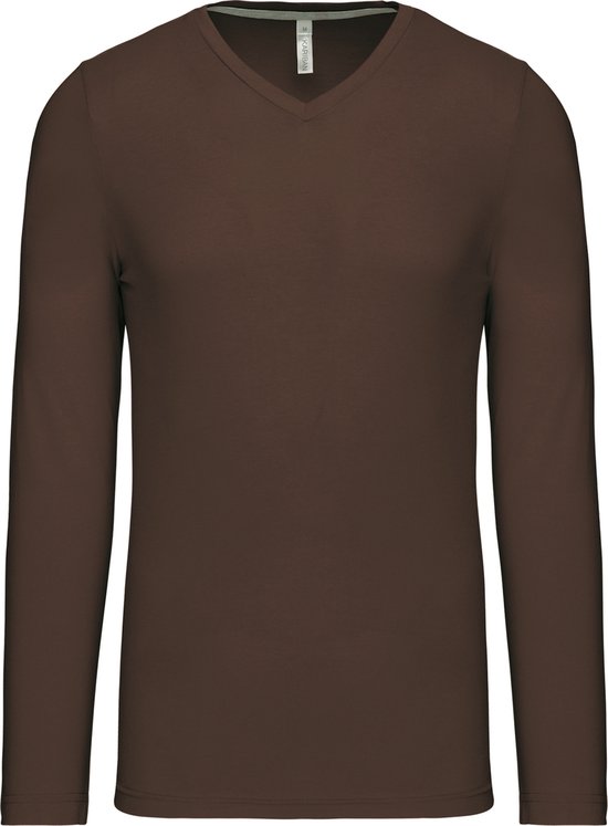 Herenshirt met lange mouwen en V-hals Chocolate - 3XL