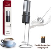 DOWO® - Coffee Elektrische Melkopschuimer - Electrisch - Handmatig - Handmatige Melkopschuimer - incl Batterijen - Milk Frother - Zwart & Zilver - RVS - Elektrisch