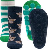 Lot de 2 paires de chaussettes antidérapantes Ewers - 2 paires - Bleu foncé avec rayures Lémuriennes et Vert/ Wit - Crampons en Siliconen - 27/30