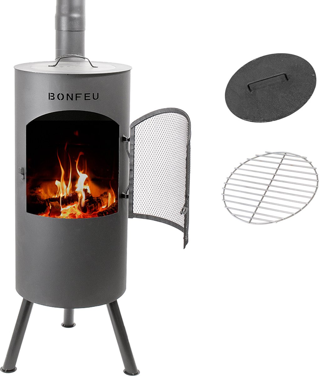 Bol.com BonFeu BonTino Lp Zwart Tuinhaard Staal - Houtkachel met Grill - Buitenkoken - Tuinkachel voor Sfeervolle Avonden - 35x3... aanbieding