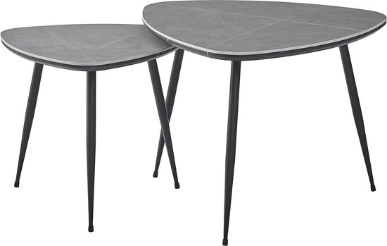 HTfurniture - Kevin- Table d'appoint en Ceramic - Gris Trinagle
