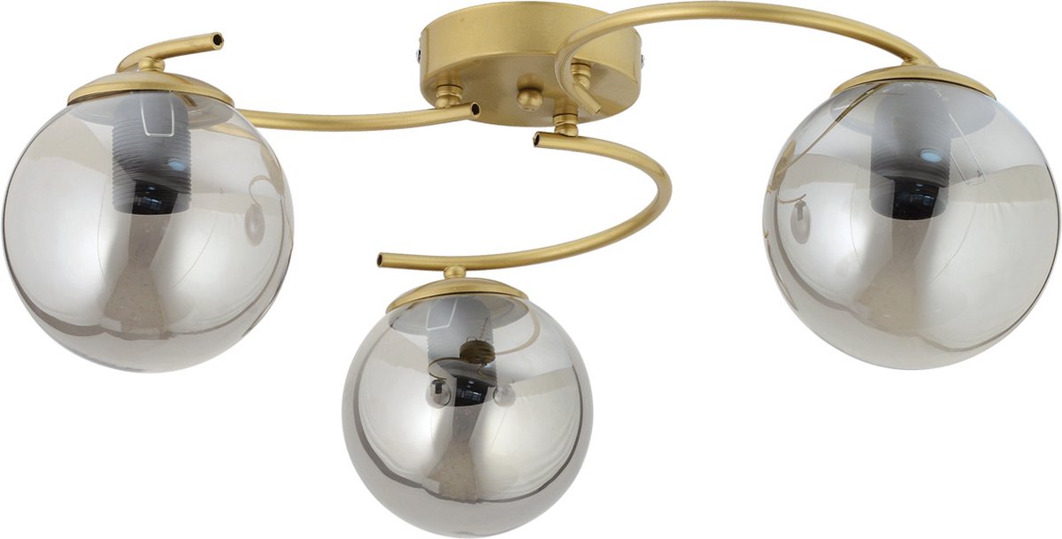 Chesto Morgan Smoky Gold- Luxe Industriele Hanglamp - 3 Glazen Bollen Smoking glas / Rookglas - Eetkamer, Woonkamer, Slaapkamer