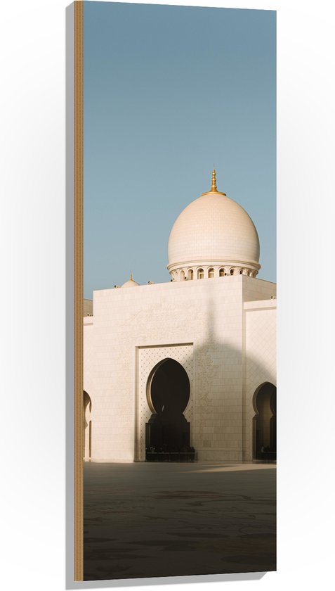 Hout - Voorkant van Sjeik Zayed Moskee - 40x120 cm - 9 mm dik - Foto op Hout (Met Ophangsysteem)