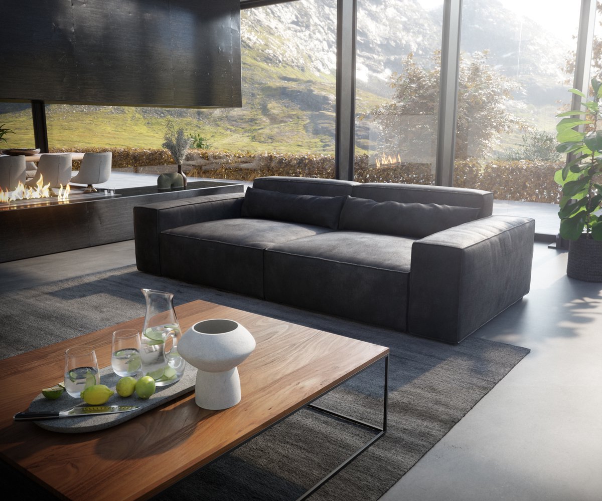 DELIFE Big-Sofa Sirpio XL 270x130 cm kunstleer vintage antraciet Grijs
