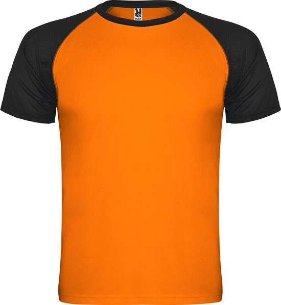 Chemise de sport unisexe enfant manches courtes Oranje fluo et Zwart marque Indianapolis Roly 12 ans 146-152