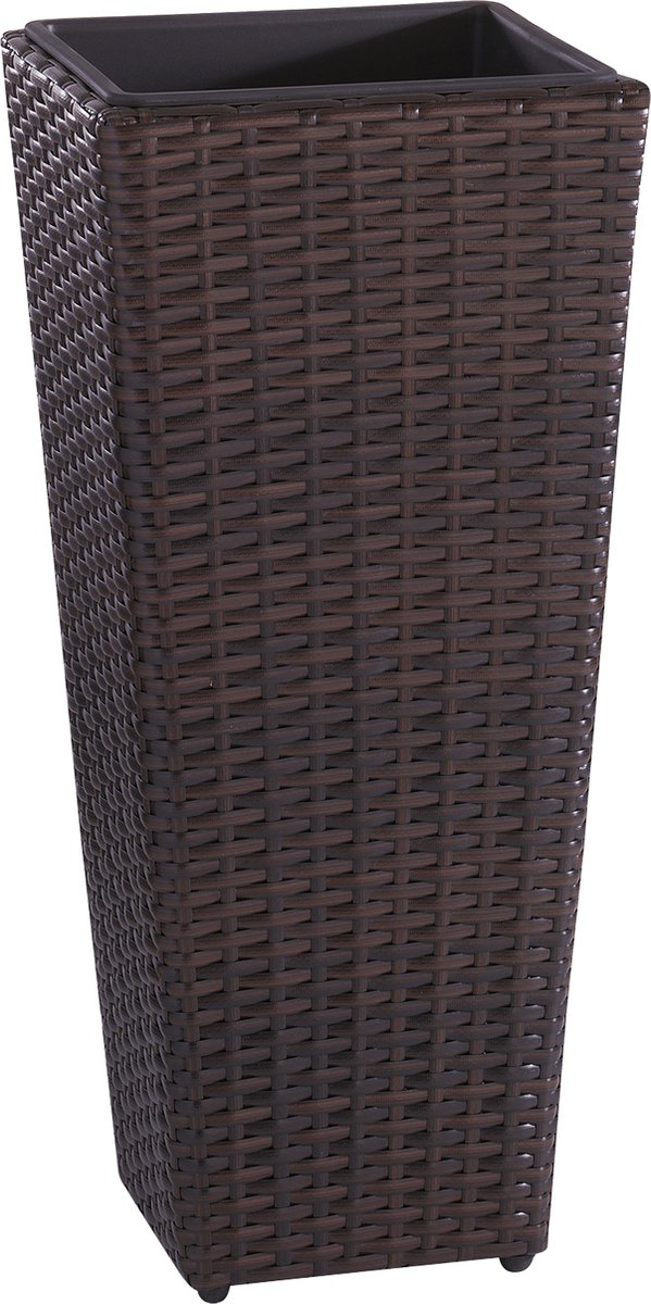 Polyrattan Bloempot - Voor Binnen/Buiten Gebruik - Elegant Ontwerp - Weerbestendig - Inclusief Waterdichte Plastic Liner - Bruin - 28 x 28 x 60 cm