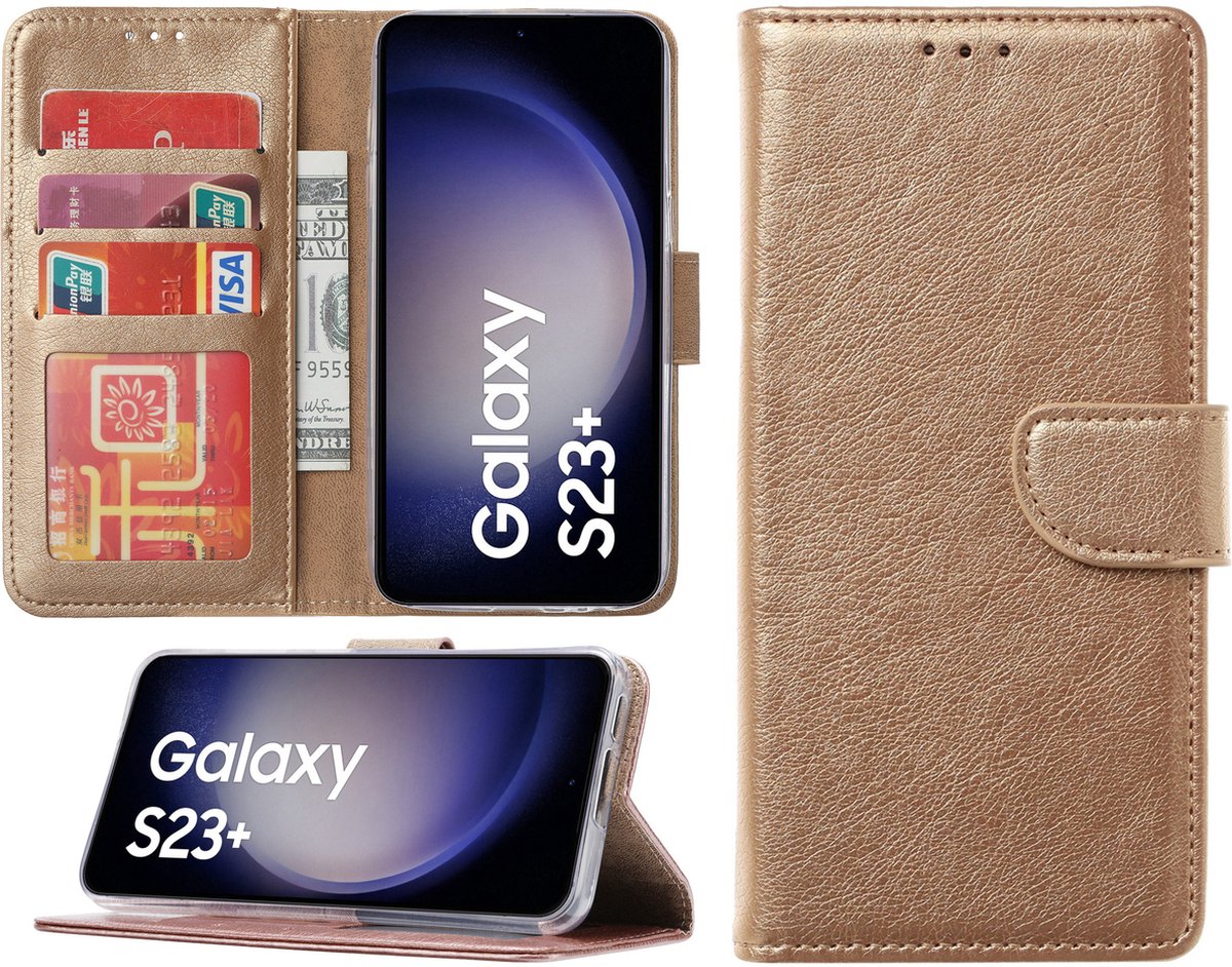 Samsung Galaxy S23 Plus hoesje - Portemonnee Cover - Bookcase met pasjeshouder - Goud