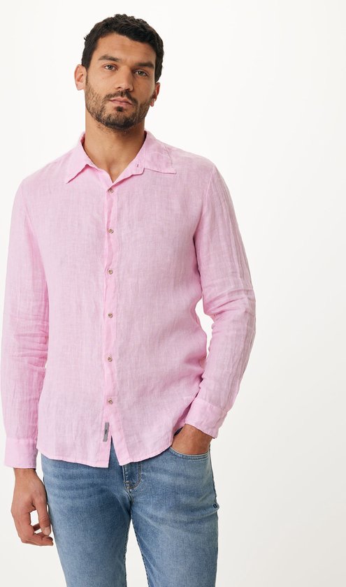 Linen Shirt Lange Mouwen Mannen - Roze - Maat L