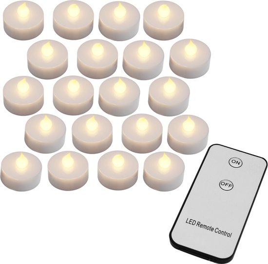 LED Waxinelichtjes – 20 stuks WarmWit – incl. Afstandsbediening en Batterijen