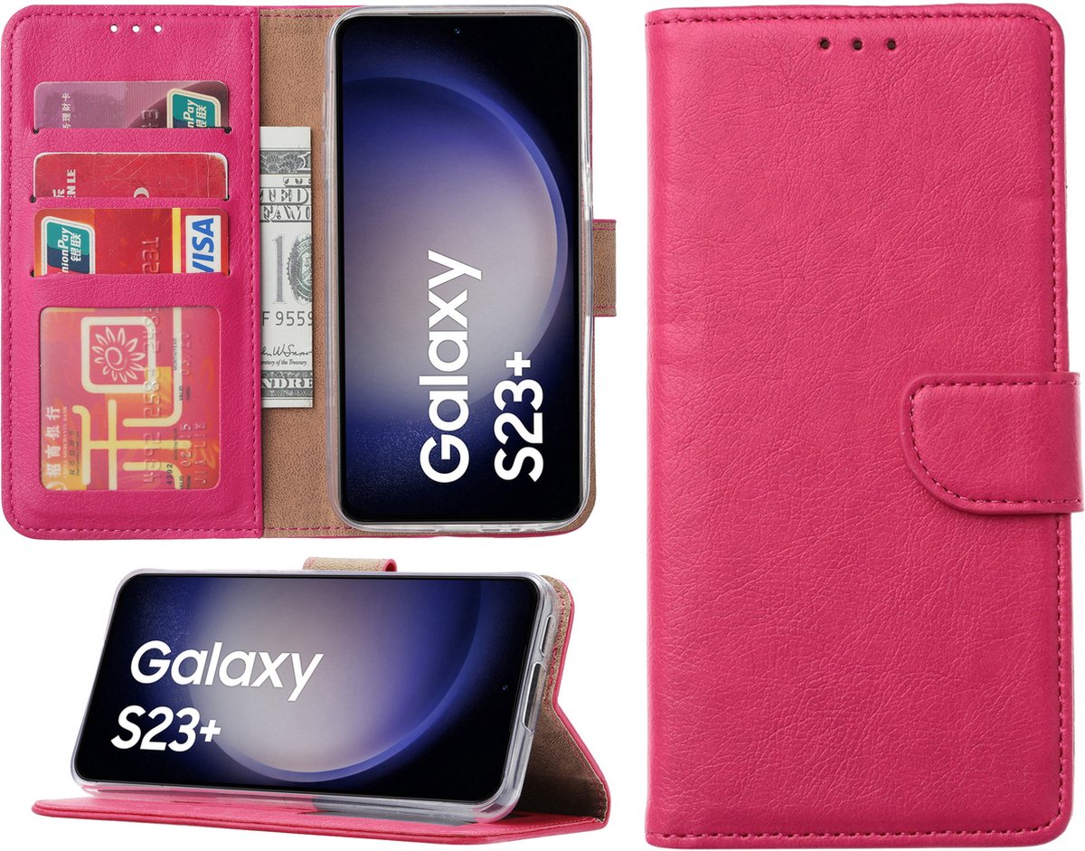 Samsung Galaxy S23 Plus hoesje - Portemonnee Cover - Bookcase met pasjeshouder - Pink