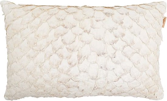 Pillooow - Coussin décoratif exclusif "The Pearl" - dim. 40 x 60 cm - jute + cuir de poisson - couleur beige/crème/naturel