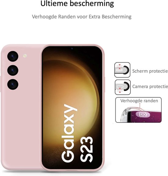 Hoesje geschikt voor Samsung S23 Plus + Screenprotector – Full Screen Tempered Glass - Liquid Back Case Cover Rose