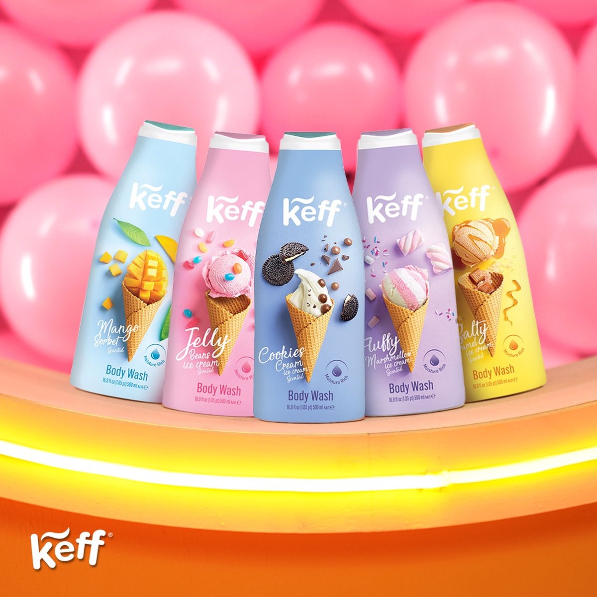 Body Wash Shower Gel Set 5 x 500 ml | Keff Ice Cream Collection | Lichaamswas | Nettoyant pour le corps