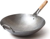 Craft Wok 14 inch Traditionele, met de hand gehamerde, koolstofstalen pow wok met houten en stalen hulphandvat (diameter 35,6 cm, ronde bodem)/731W88
