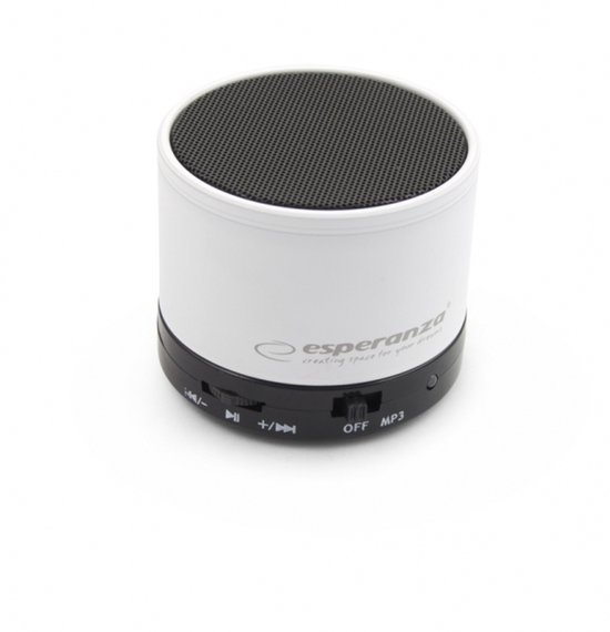 Bluetooth speaker compact wit, draadloos met MicroSD, 10m bereik, Esperanza Ritmo, 50×57 mm