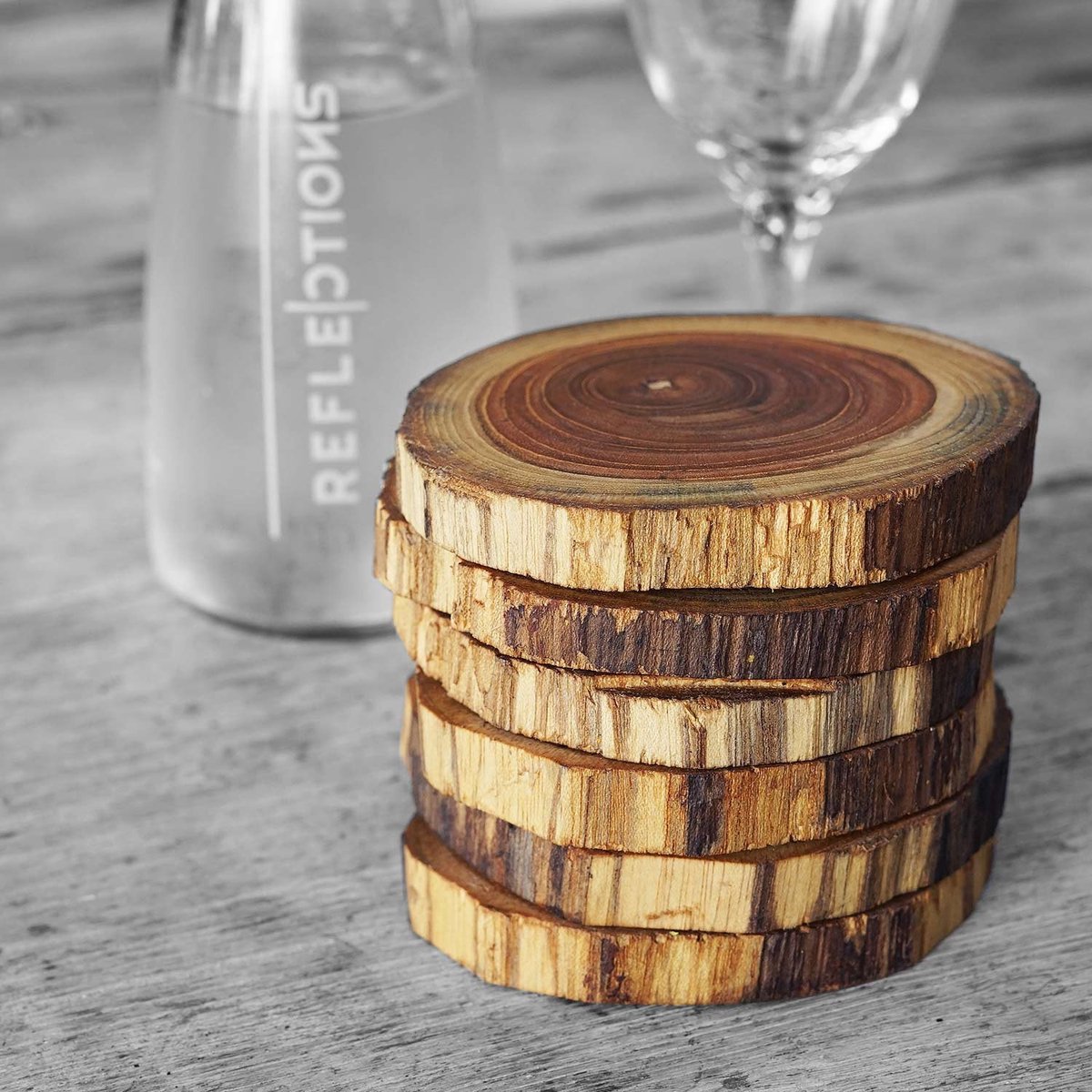 Rico & Plato Teakhouten Onderzetters ‘Johny’ – Set van 6 Massief Teak Onderzetters