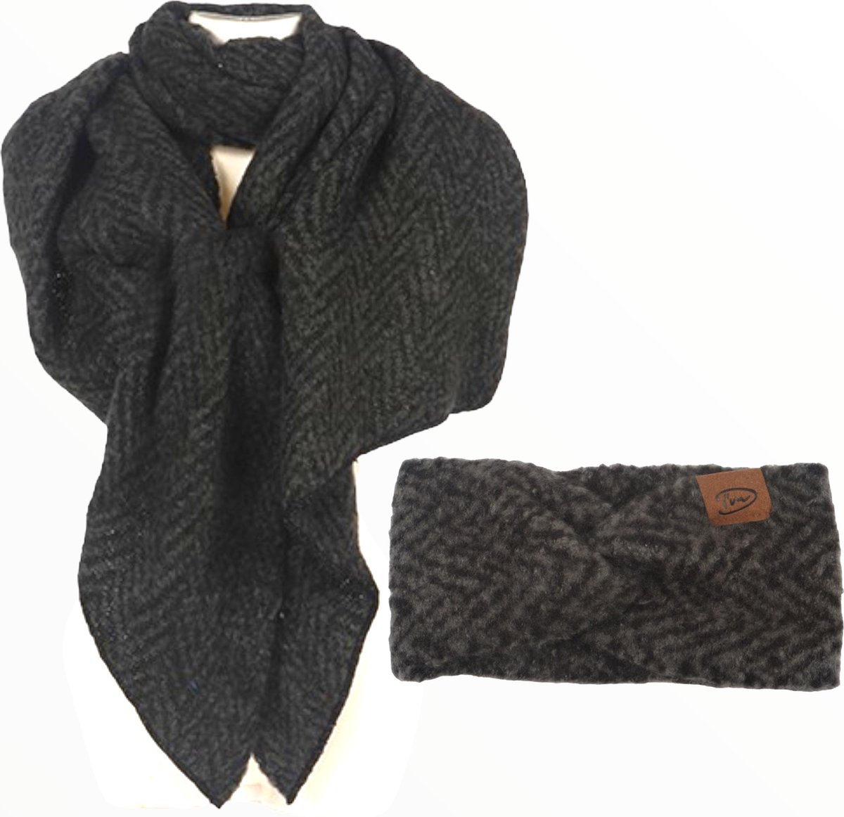 Hairpin.nu-Zwart-grijs-melée-Haarband-sjaal-voordeelset-Hinterglemm
