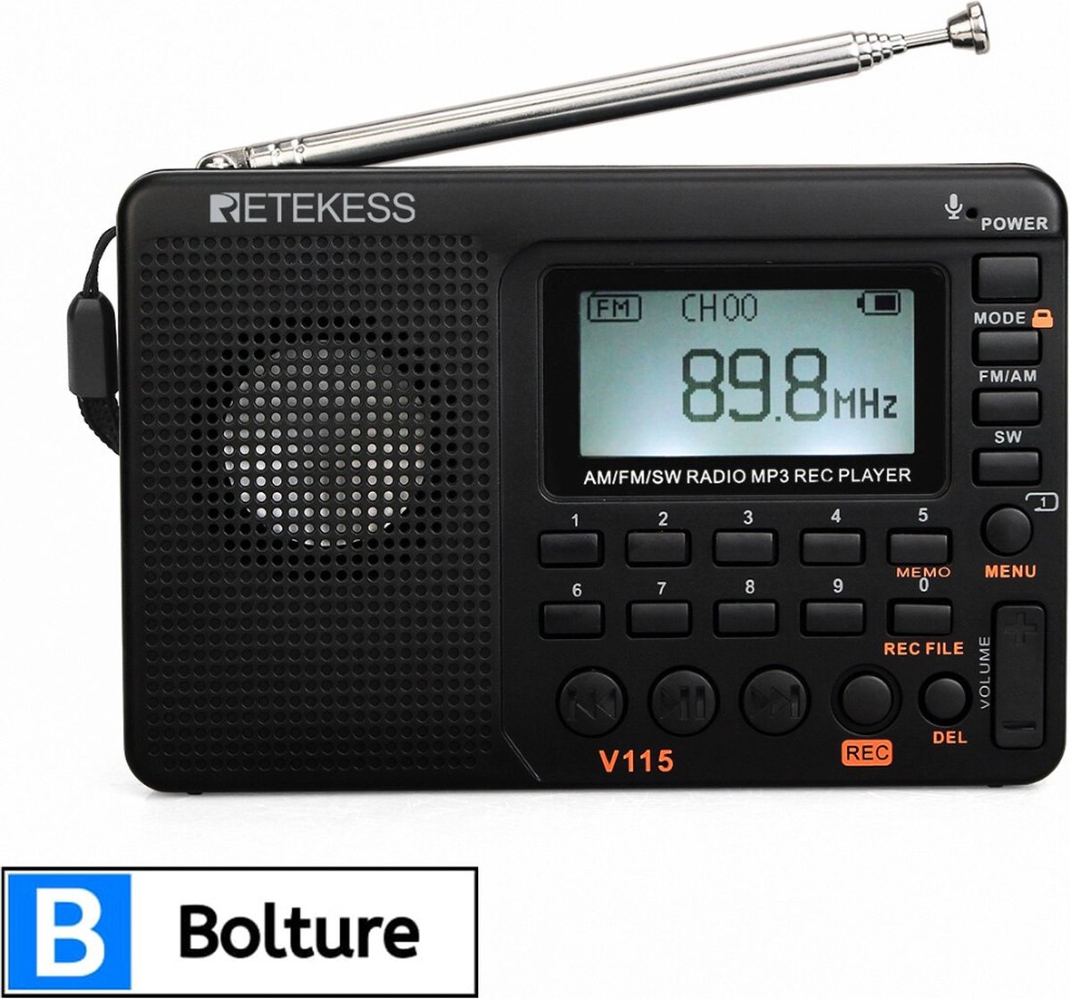 Bolture Draagbare Radio op Batterijen - Noodradio - Transistor Radio Voor Rampen - Inclusief Batterij en Oplader - Zwart