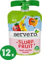 Servero Slurpfruit - Biologisch Knijpfruit - Appel Aardbei Banaan - 12 x 90 gram