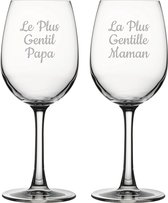 Witte wijnglas gegraveerd - 36cl - Le Plus Gentil Papa & La Plus Gentille Maman