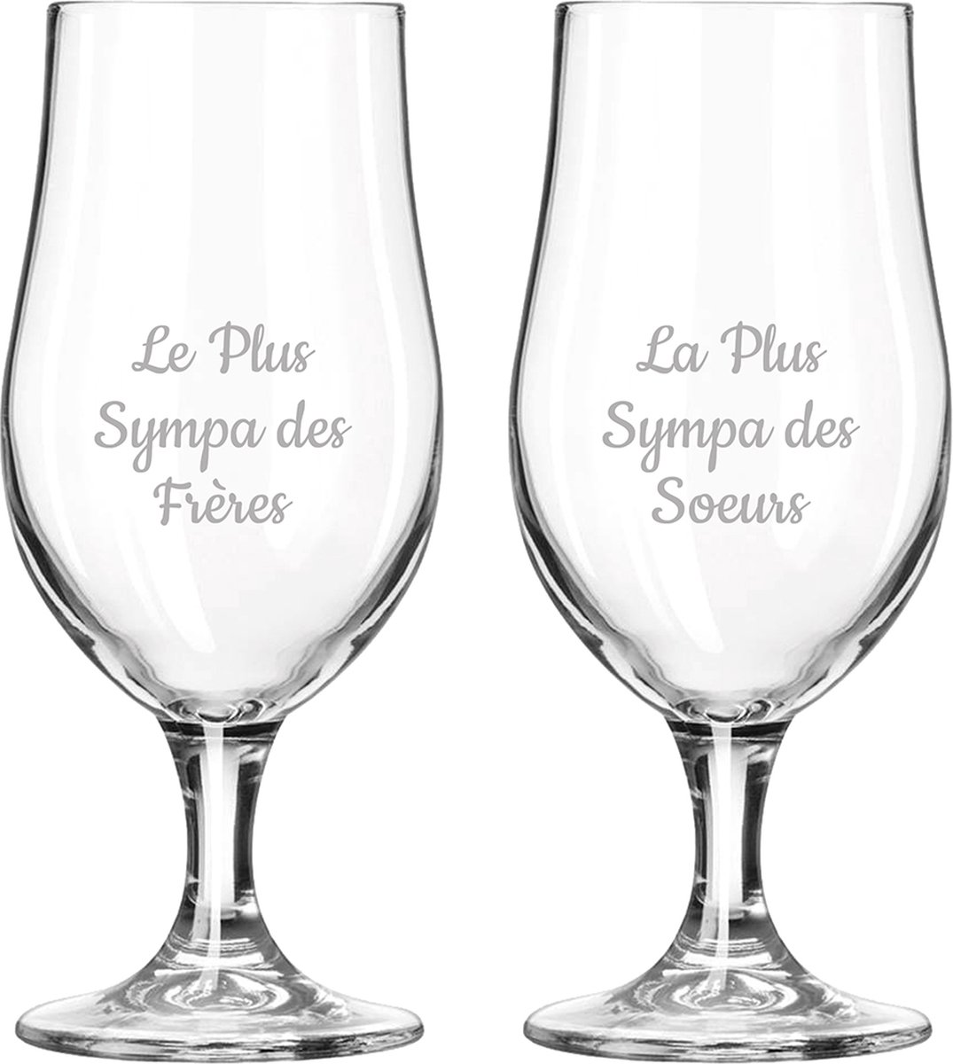 Bierglas op voet gegraveerd - 49cl - Le Plus Sympa des Frères & La Plus Sympa des Soeurs