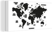 Canvas Wereldkaart - 80x40 - Wanddecoratie Wereldkaart - Topografie - Zwart