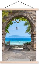 Posterhanger incl. Poster 60x90 cm - Schoolplaat - Strand - Zee - Tropisch - Zomer - Doorkijk - Textielposter - Blanke latten
