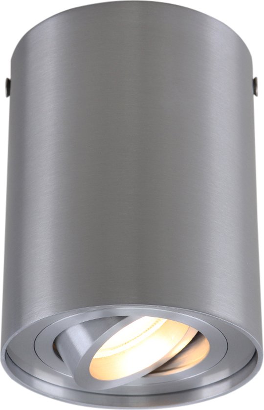 Olucia Onno - Moderne Opbouwspot - Aluminium - Zilver - Cilinder